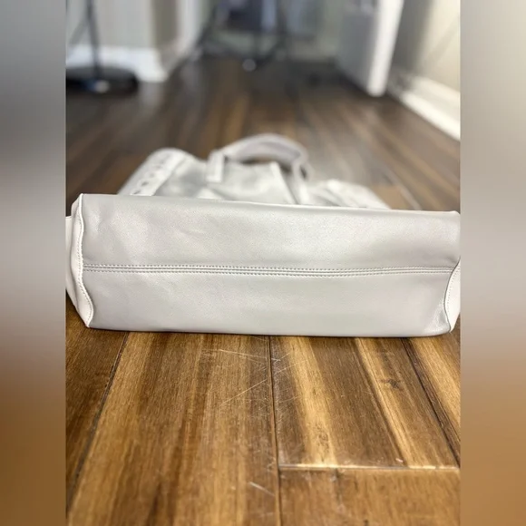 Gray Blue Tote Bag Pom Poms w/ cut out, felt lined y2k - Picture 6 of 9